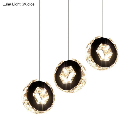 Minimal Chrome Led Pendant With Beveled Crystal Ring Design Warm/White/Neutral Light