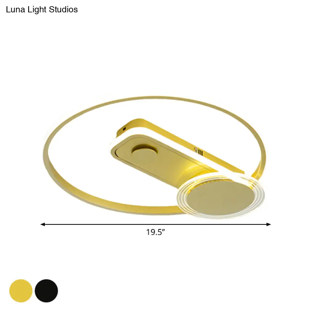 Minimal Black/Gold Metallic Hoop Led Flush Mount Light 16/19.5 Wide