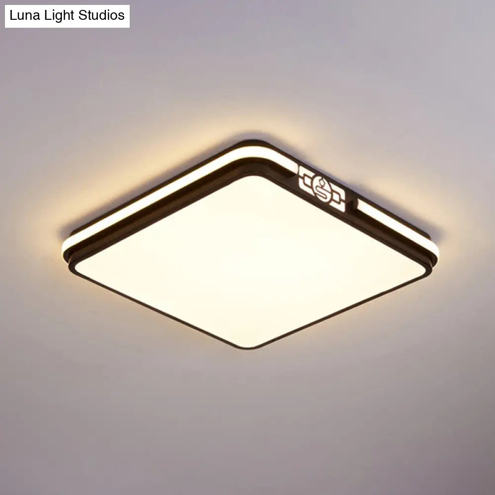 Minimal Black Led Flush Light Fixture - Dining Room Ceiling Mount Lamp With Acrylic Shade