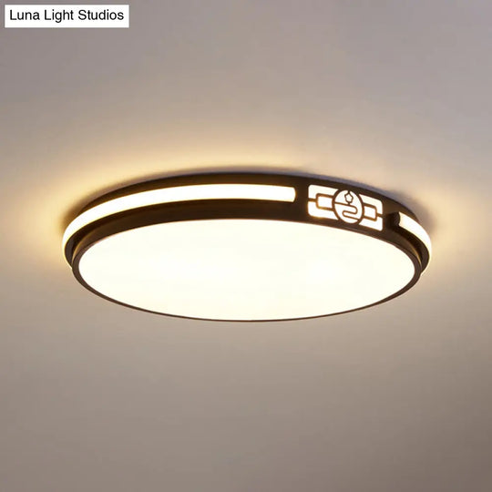 Minimal Black Led Flush Light Fixture - Dining Room Ceiling Mount Lamp With Acrylic Shade