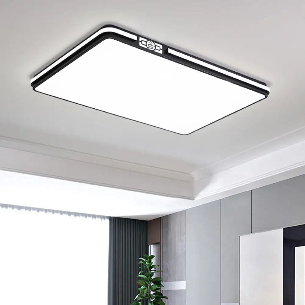 Minimal Black Led Flush Light Fixture - Dining Room Ceiling Mount Lamp With Acrylic Shade