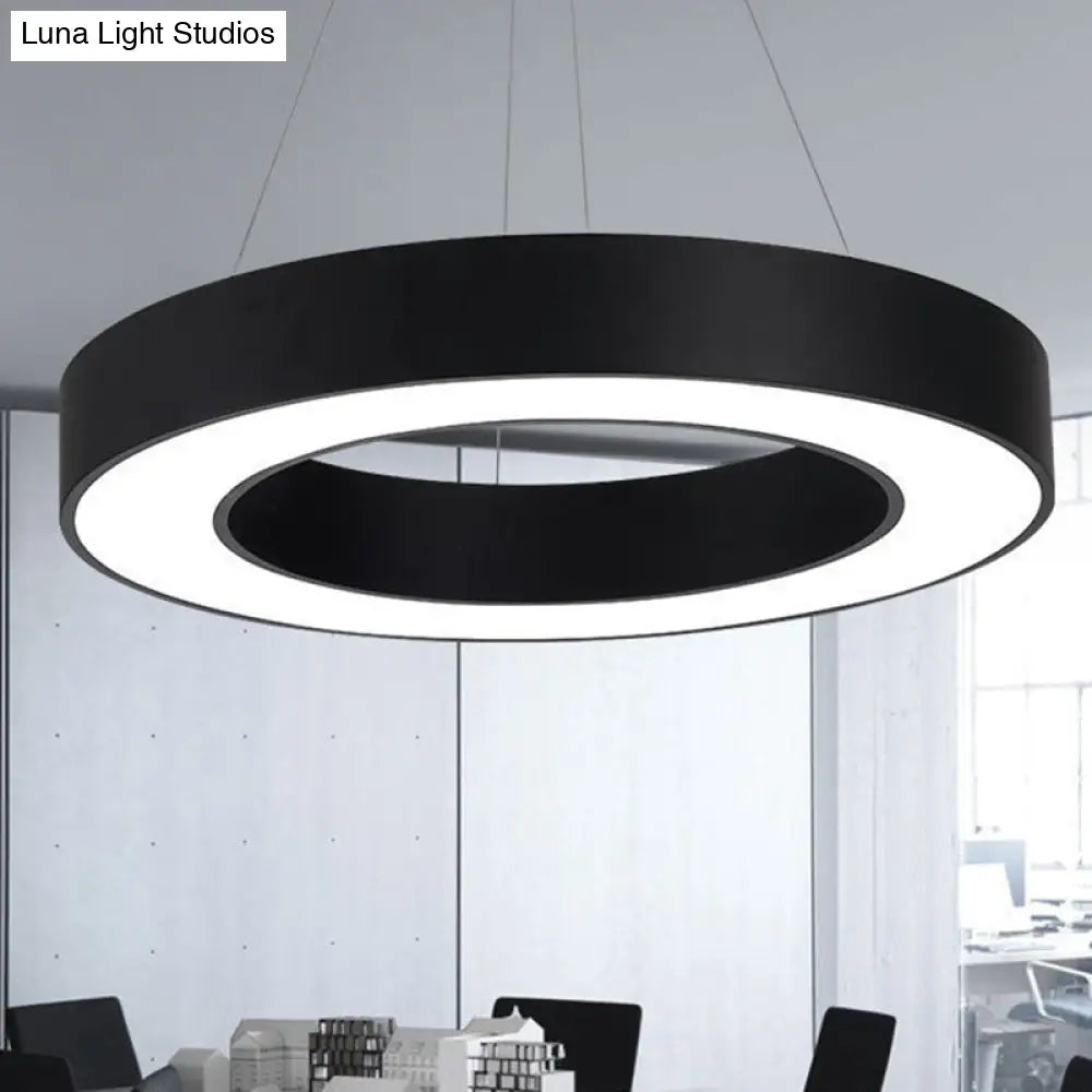 Minimalist Black Led Pendant Light For Office With Thick Circle Iron Design