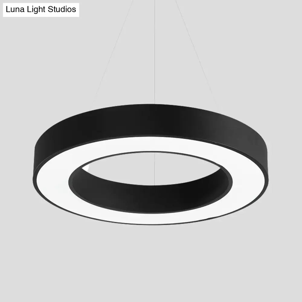 Minimalist Black Led Pendant Light For Office With Thick Circle Iron Design