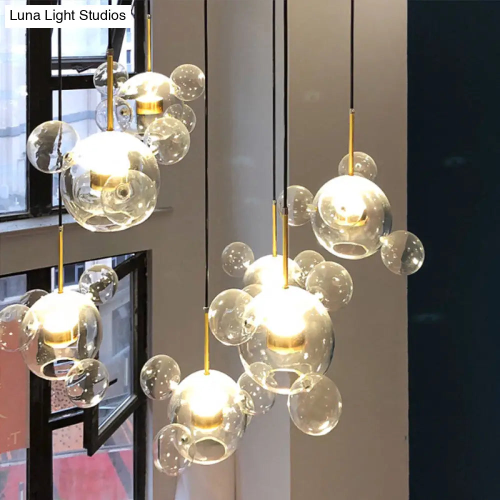 Minimalist Brass Bubble Pendant Light With Clear Glass - 5 Heads Ceiling Lamp