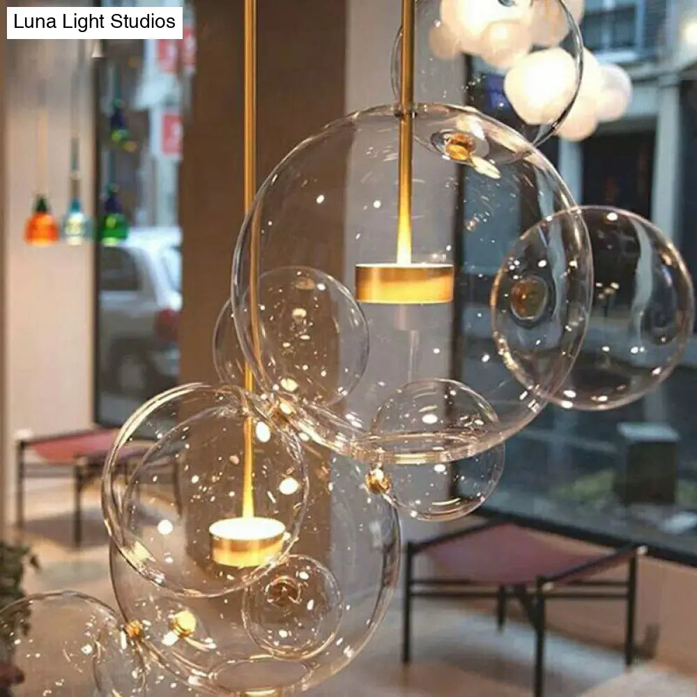 Minimalist Brass Bubble Pendant Light With Clear Glass - 5 Heads Ceiling Lamp