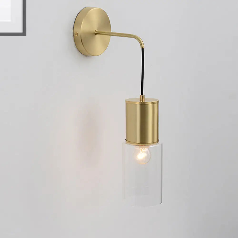 Minimal Brass Tube Wall Sconce Light With Clear Glass Mount - Single Lamp Kit