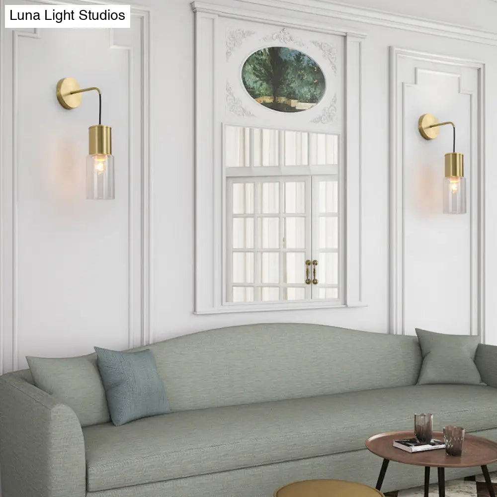 Minimal Brass Tube Wall Sconce Light With Clear Glass Mount - Single Lamp Kit