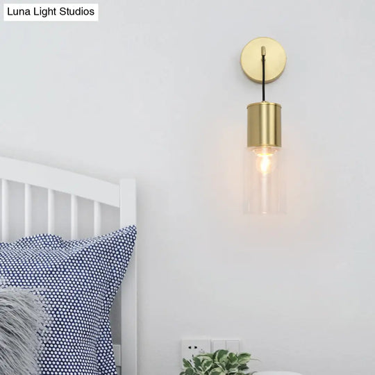 Minimal Brass Tube Wall Sconce Light With Clear Glass Mount - Single Lamp Kit