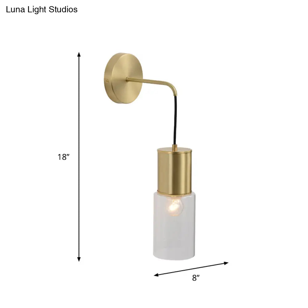 Minimal Brass Tube Wall Sconce Light With Clear Glass Mount - Single Lamp Kit