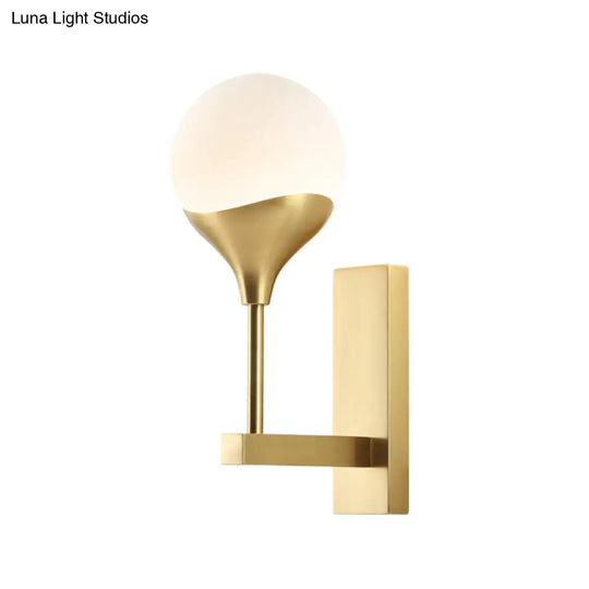 Minimal Brass Wall Sconce With Cream Glass Shade - Bedroom Light