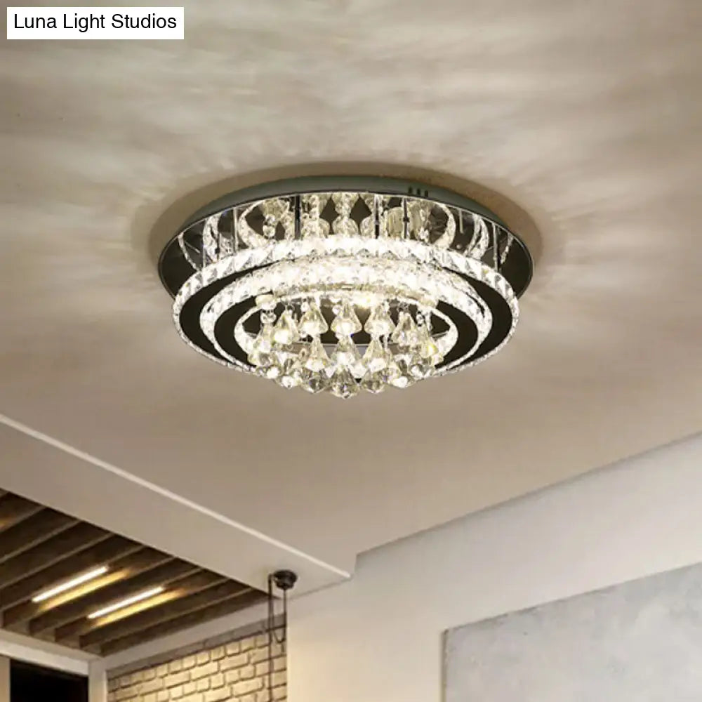 Minimal Chrome Led Crystal Teardrop Flush Mount Ceiling Light