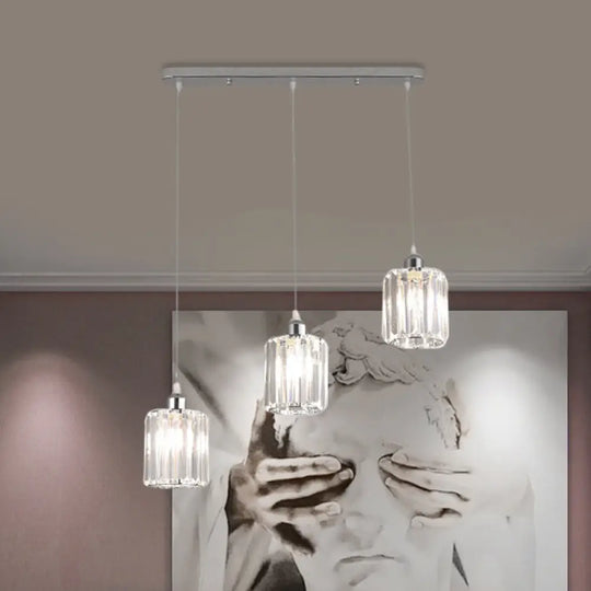 Minimal Chrome Pendant With Clear Crystal Shades - 3-Light Restaurant Ceiling Multi Light