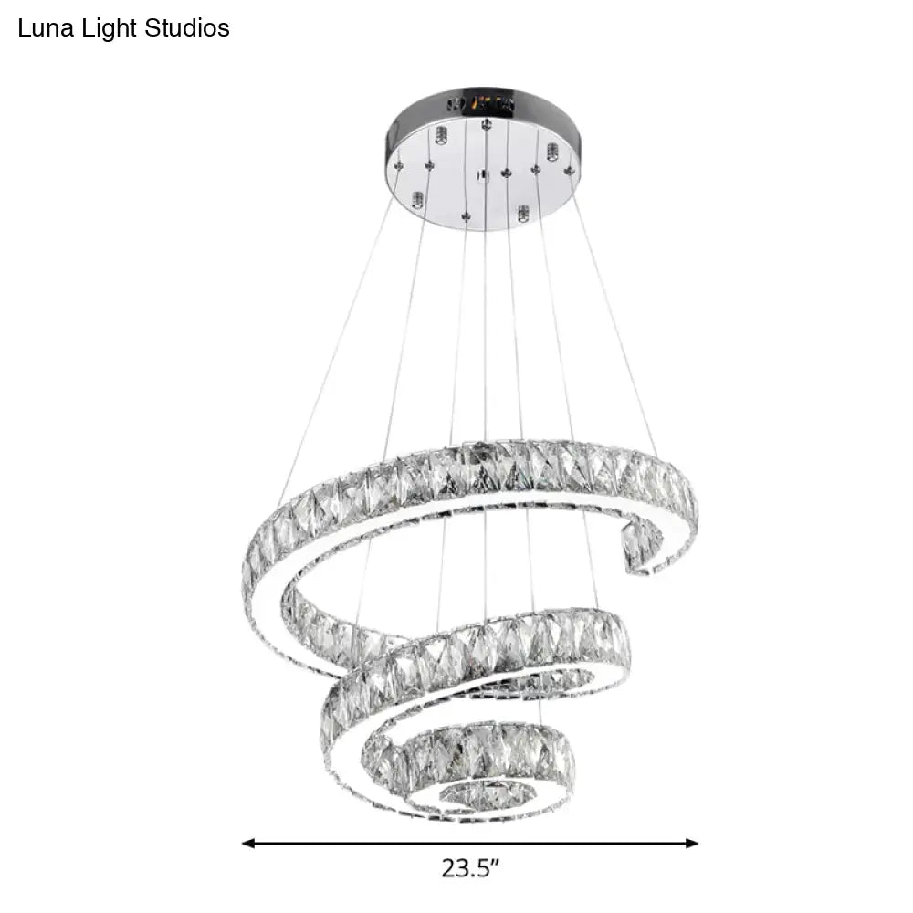 Minimal Clear Crystal Led Pendant Light Kit For Living Room - Spiral Chandelier Lamp