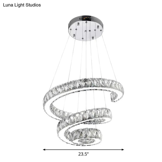 Minimal Clear Crystal Led Pendant Light Kit For Living Room - Spiral Chandelier Lamp