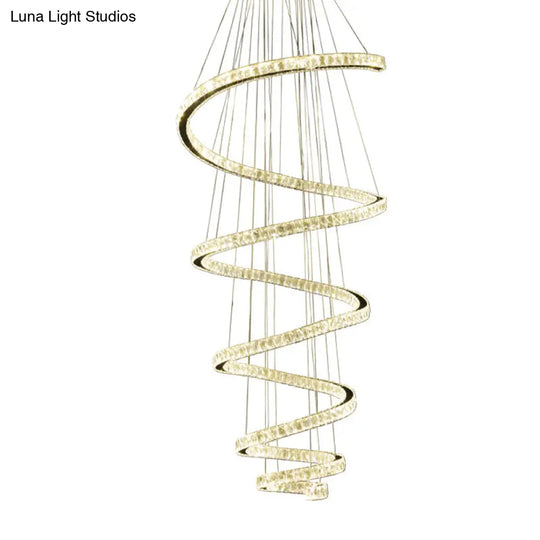 Minimal Clear Crystal Led Pendant Light Kit For Living Room - Spiral Chandelier Lamp