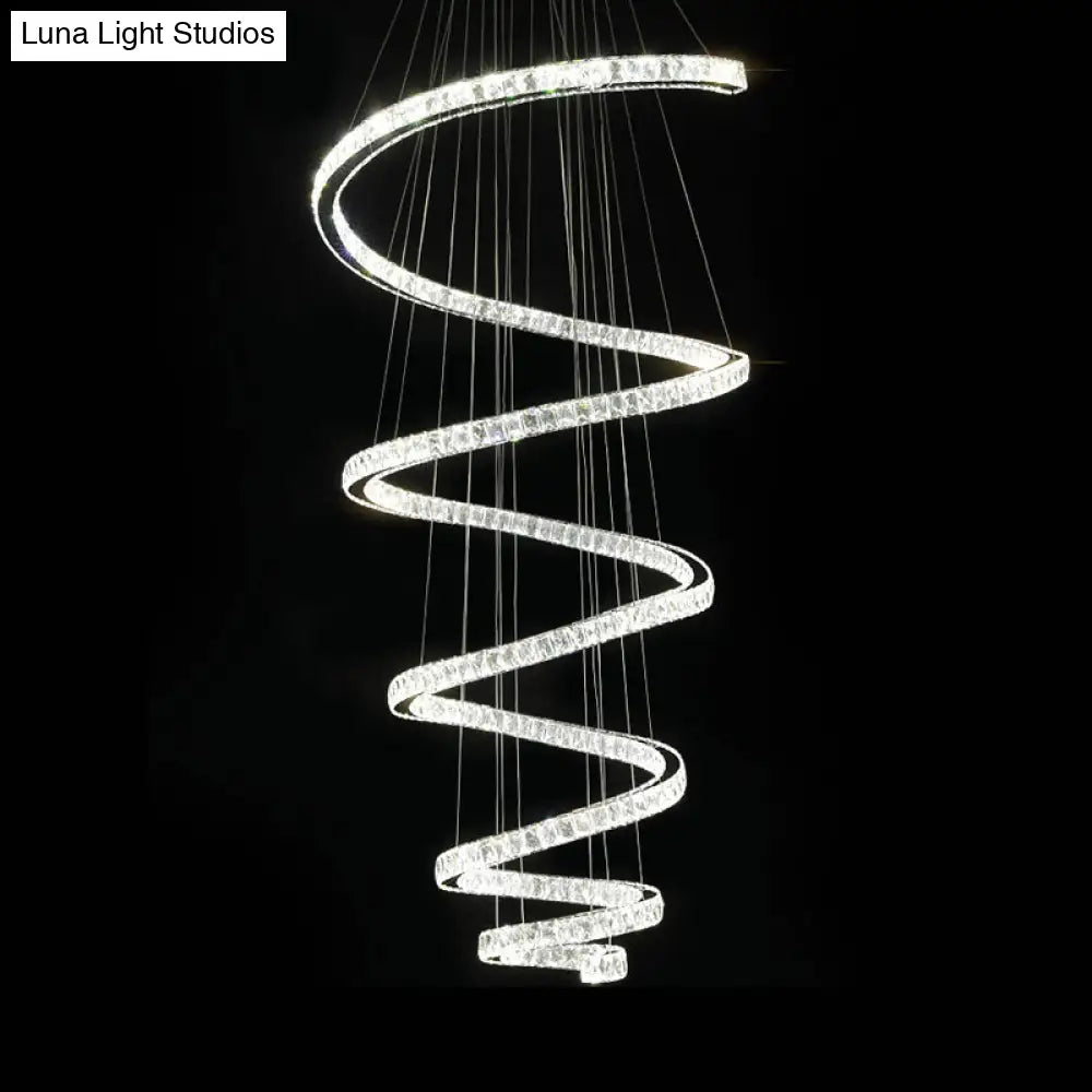 Minimal Clear Crystal Led Pendant Light Kit For Living Room - Spiral Chandelier Lamp