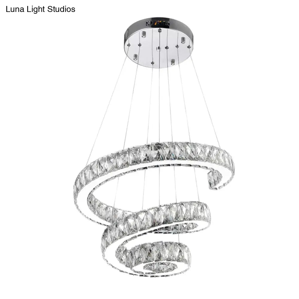 Minimal Clear Crystal Led Pendant Light Kit For Living Room - Spiral Chandelier Lamp