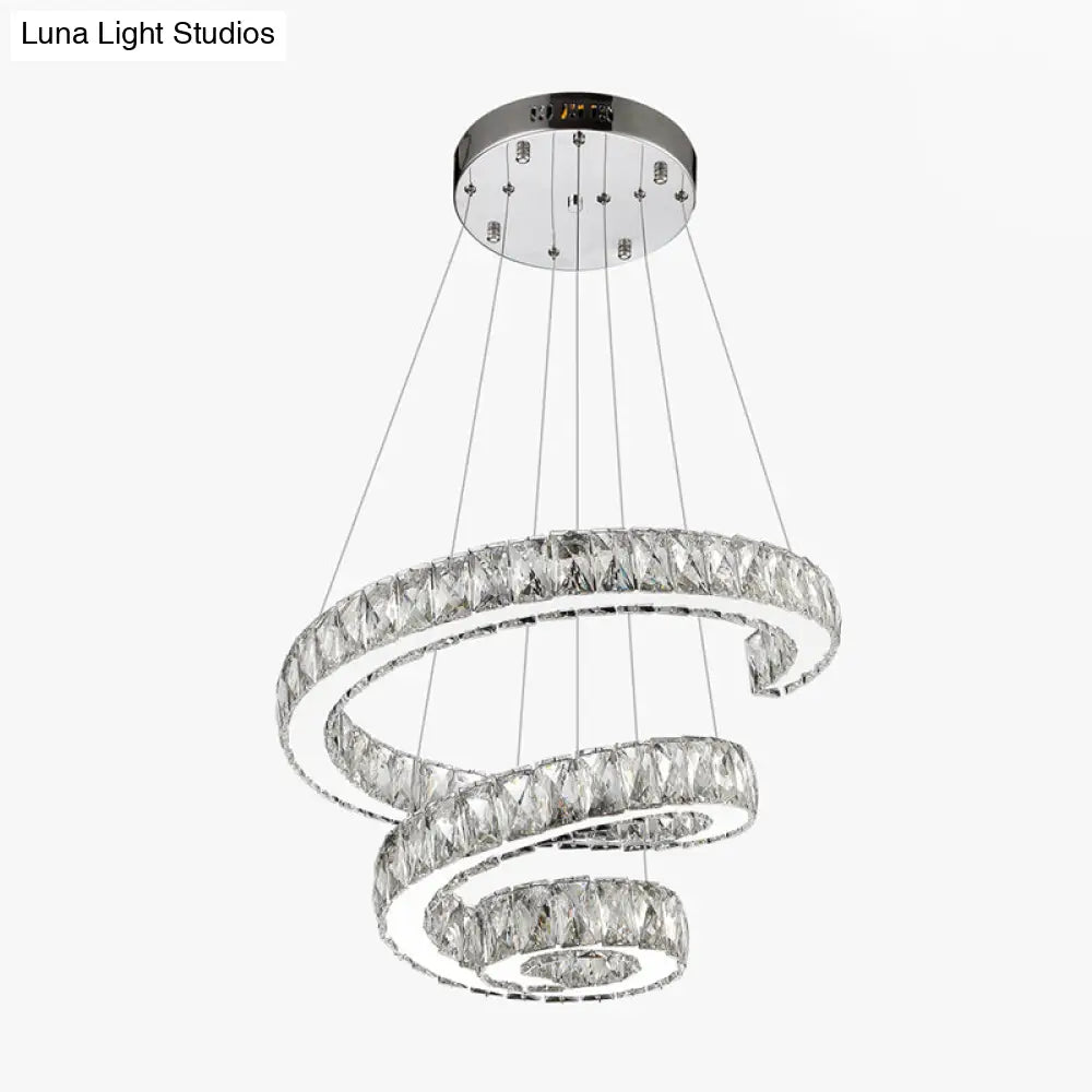 Minimal Clear Crystal Led Pendant Light Kit For Living Room - Spiral Chandelier Lamp