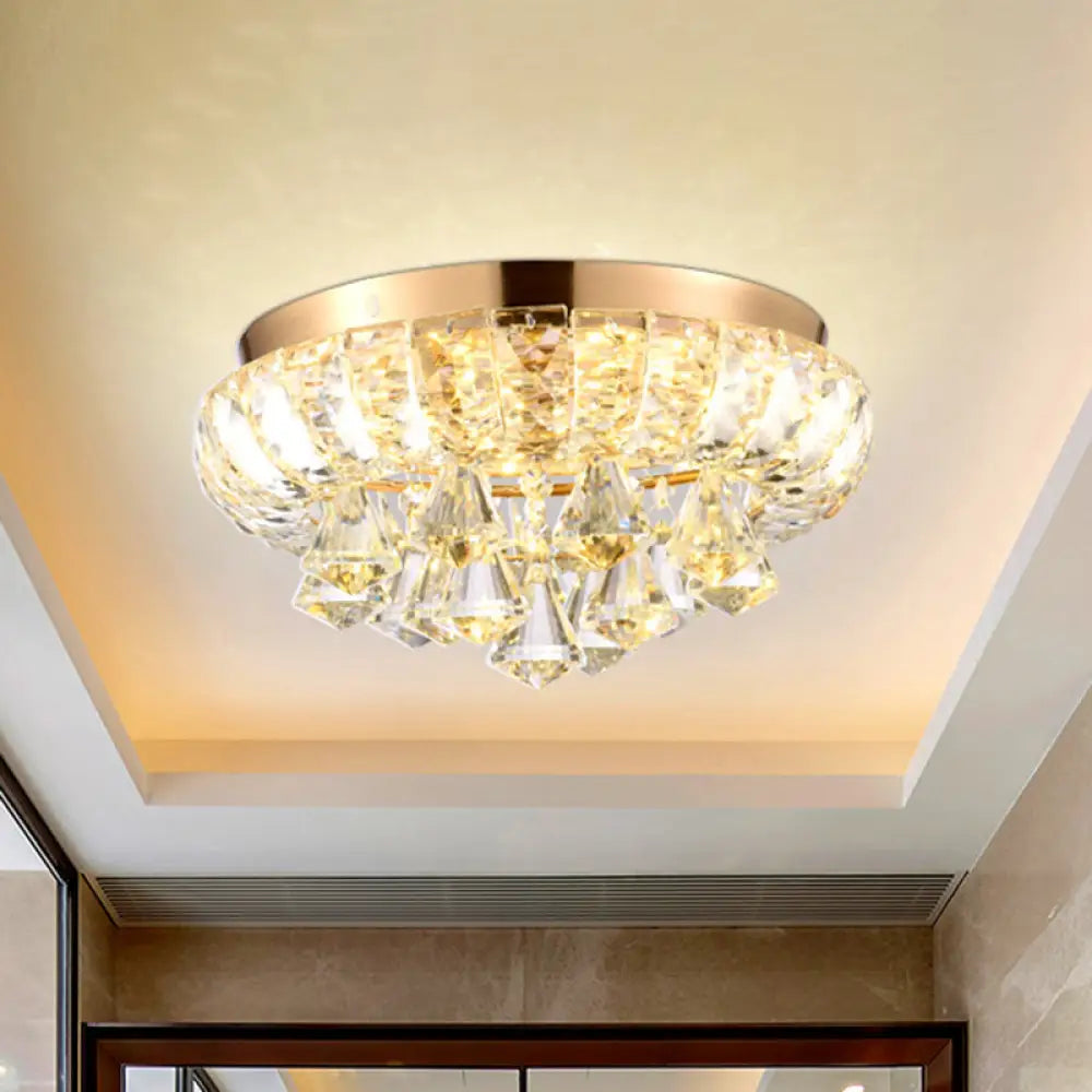 Minimal Crystal Led Flush Mount Ceiling Light - Gold Teardrop Design For Corridors