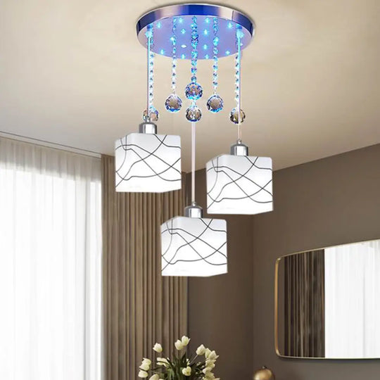 Minimal Crystal Orb Square Hanging Lamp With 3 White Lights - Multi-Light Pendant Kit