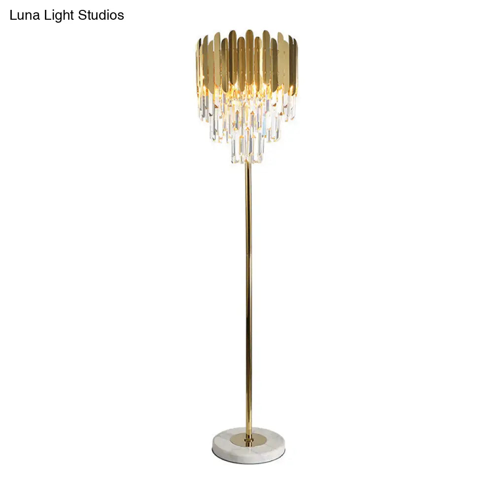 Minimal Crystal Rod Gold Living Room Floor Lamp - Tiered Shaped Lighting