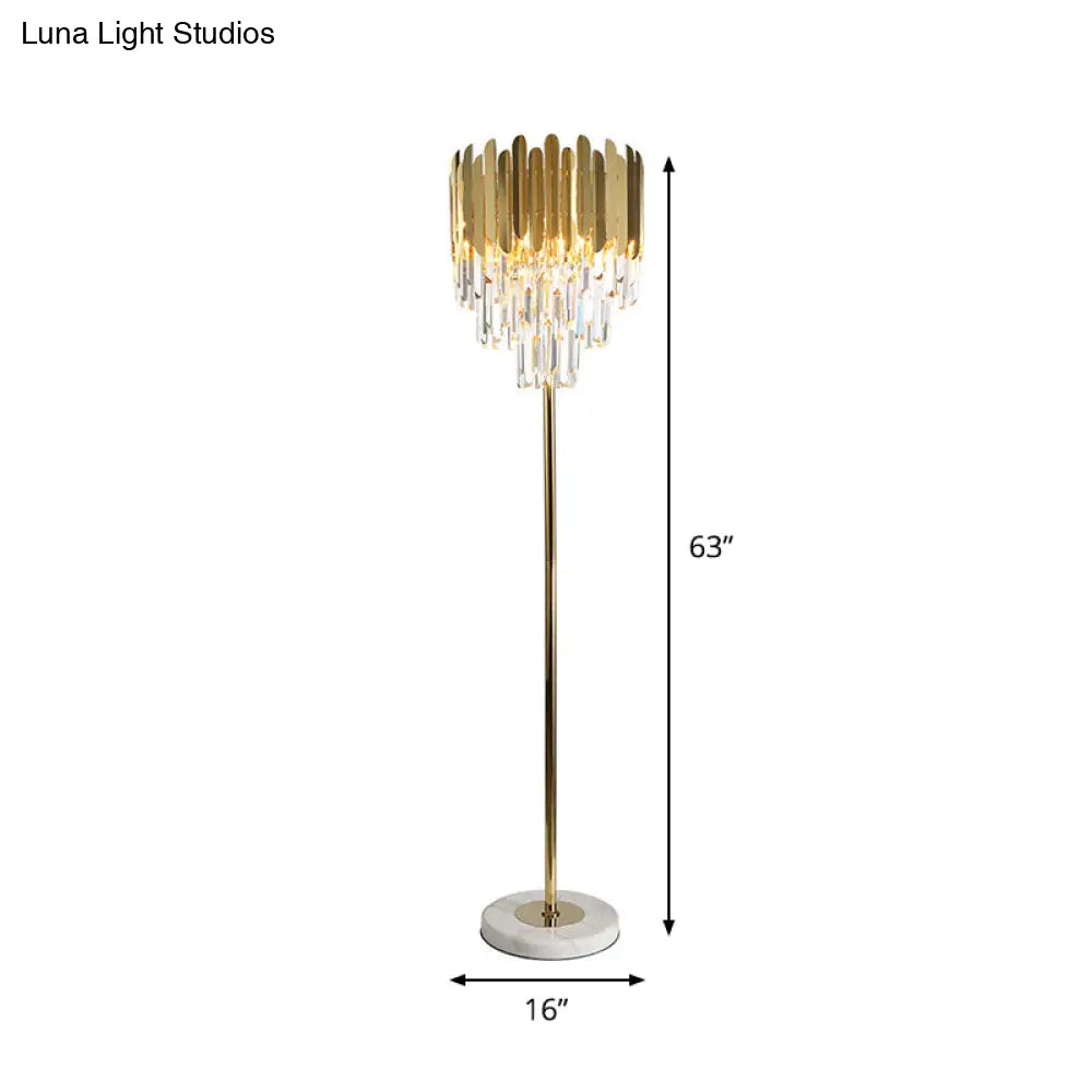 Minimal Crystal Rod Gold Living Room Floor Lamp - Tiered Shaped Lighting