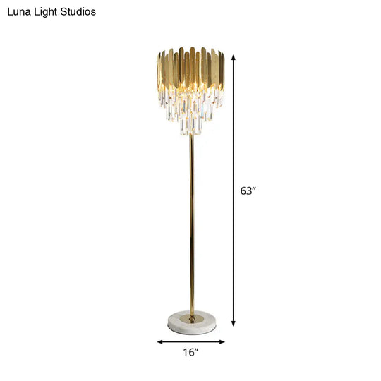 Minimal Crystal Rod Gold Living Room Floor Lamp - Tiered Shaped Lighting