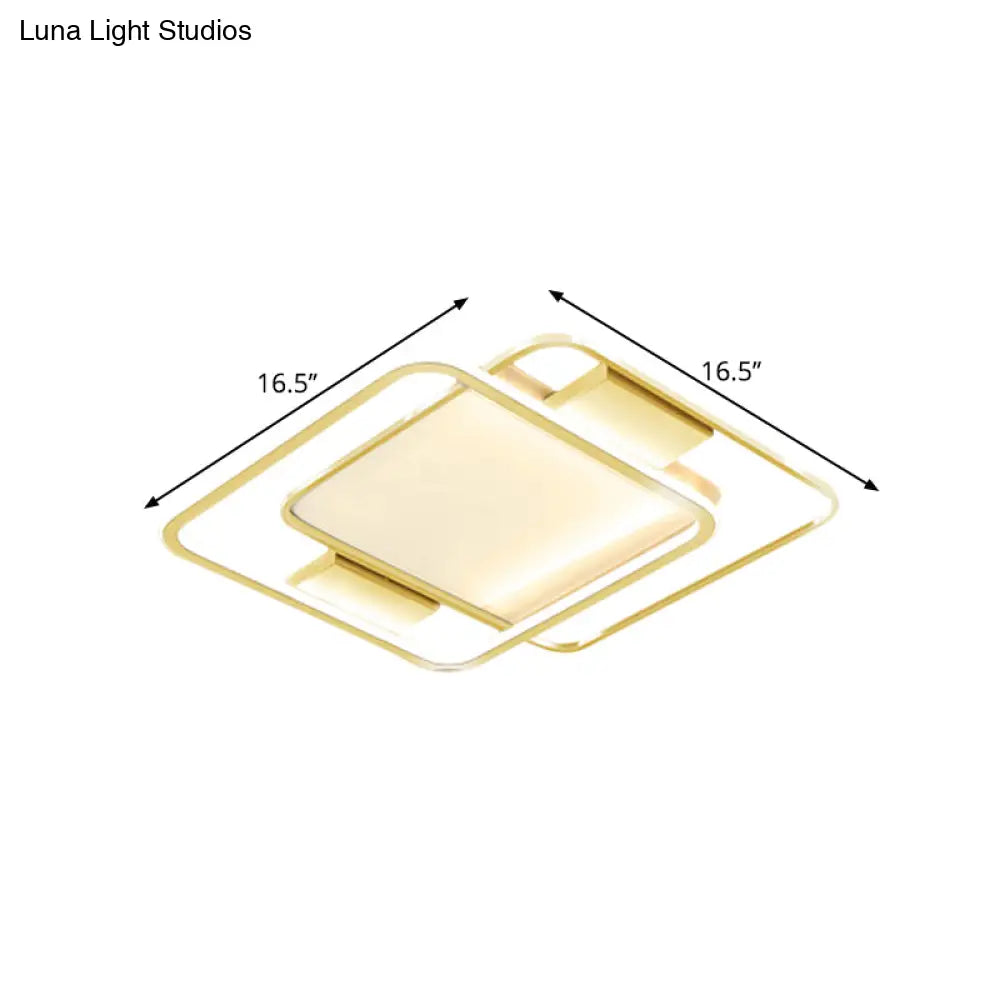 Minimal Dual Rhombus Flush Light - Gold Finish Led Metal Lamp (16.5/20.5 Wide) In Warm/White