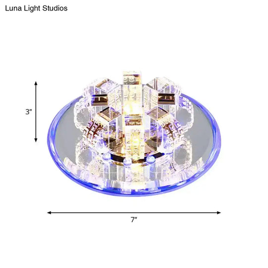 Minimal Faceted Crystal Led Ceiling Lamp In Chrome - Perfect For Corridors