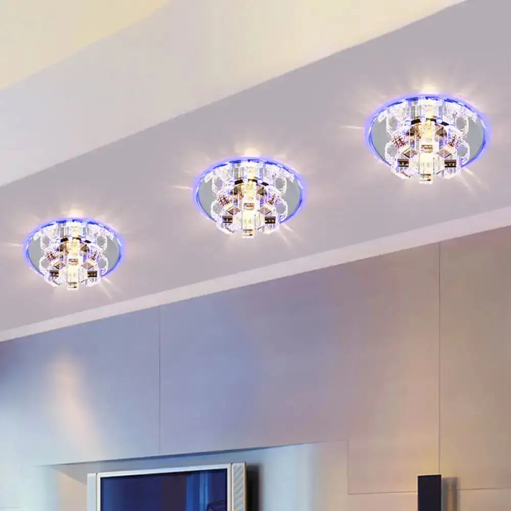 Minimal Faceted Crystal Led Ceiling Lamp In Chrome - Perfect For Corridors / Purple