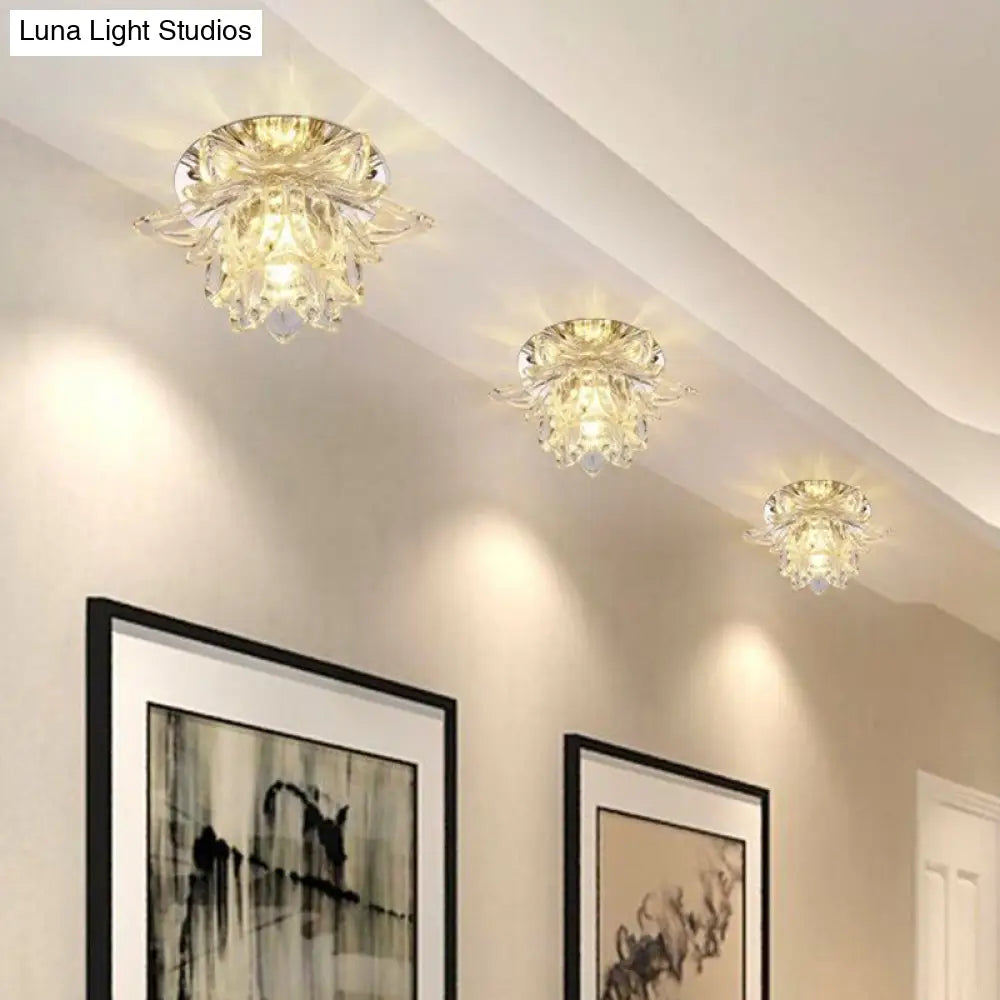 Minimal Flower Crystal Led Ceiling Mount Light In Warm/White