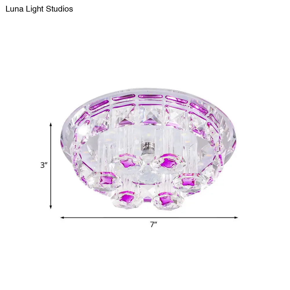 Minimal Flush Mount Led Ceiling Light Fixture For Hallway With Clear Prism Crystal And Purple Round