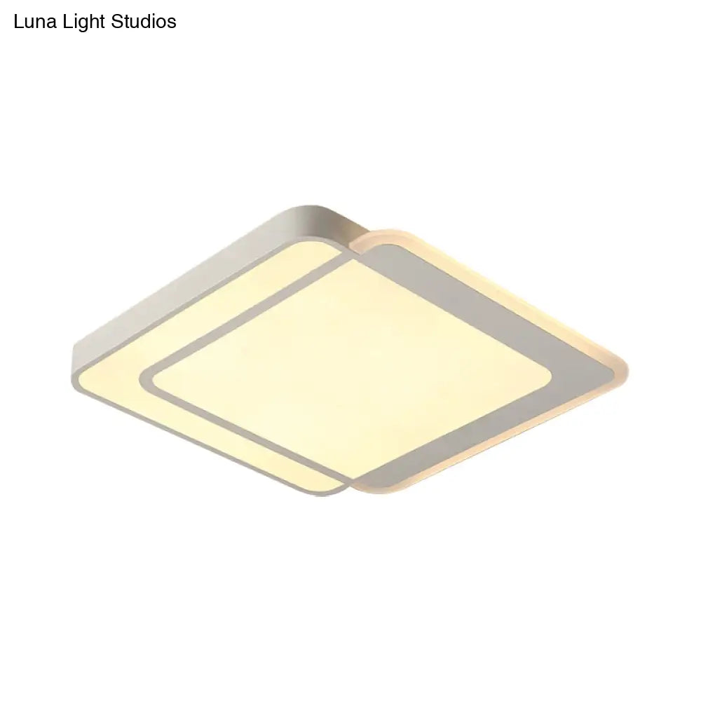 Minimal Flush-Mount Led Ceiling Light - Square/Rectangular Acrylic White Fixture Warm/White/3 Color