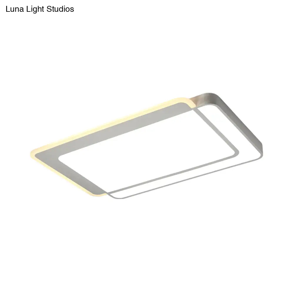 Minimal Flush-Mount Led Ceiling Light - Square/Rectangular Acrylic White Fixture Warm/White/3 Color