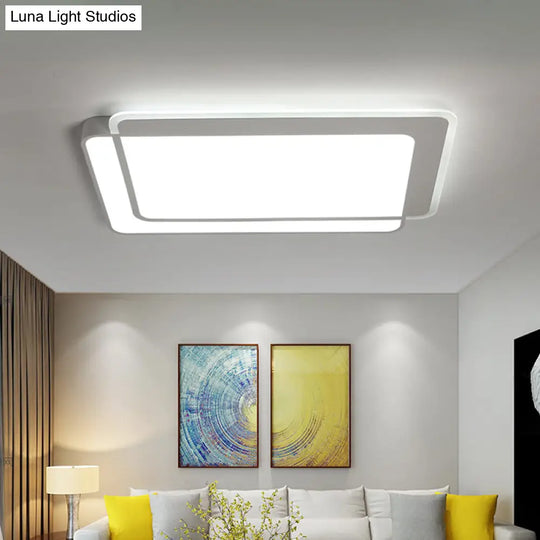 Minimal Flush-Mount Led Ceiling Light - Square/Rectangular Acrylic White Fixture Warm/White/3 Color