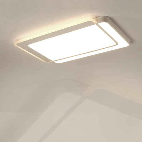 Minimal Flush-Mount Led Ceiling Light - Square/Rectangular Acrylic White Fixture Warm/White/3 Color