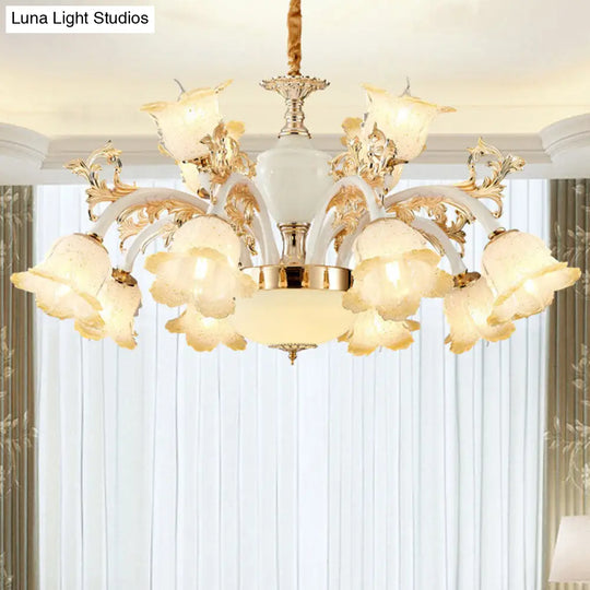 Floral Frosted Glass Dining Room Chandelier - Minimalist Ceiling Lamp In White 12 /