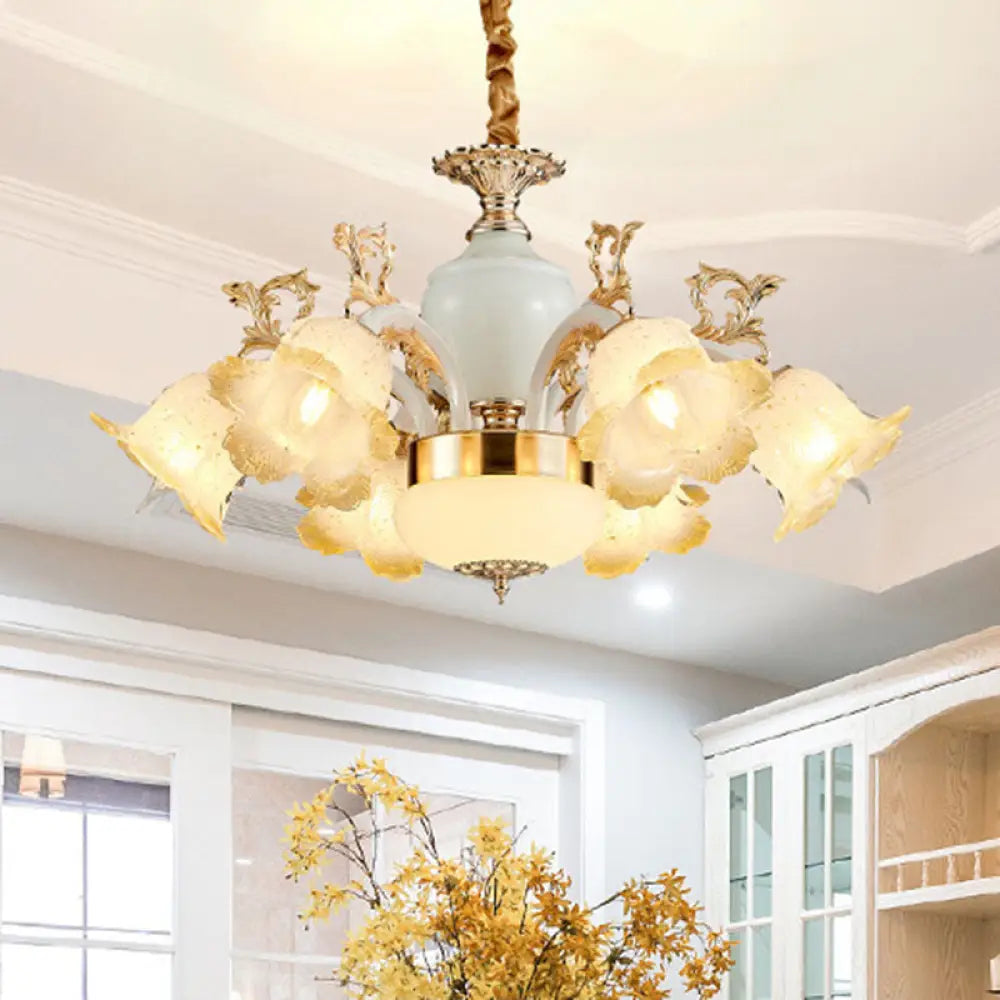 Minimal Frosted Glass Flower Ceiling Lamp - White Dining Room Chandelier 6 /