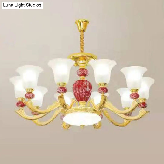 Frosted Glass Hanging Chandelier Light For Living Room Decor 10 / Red