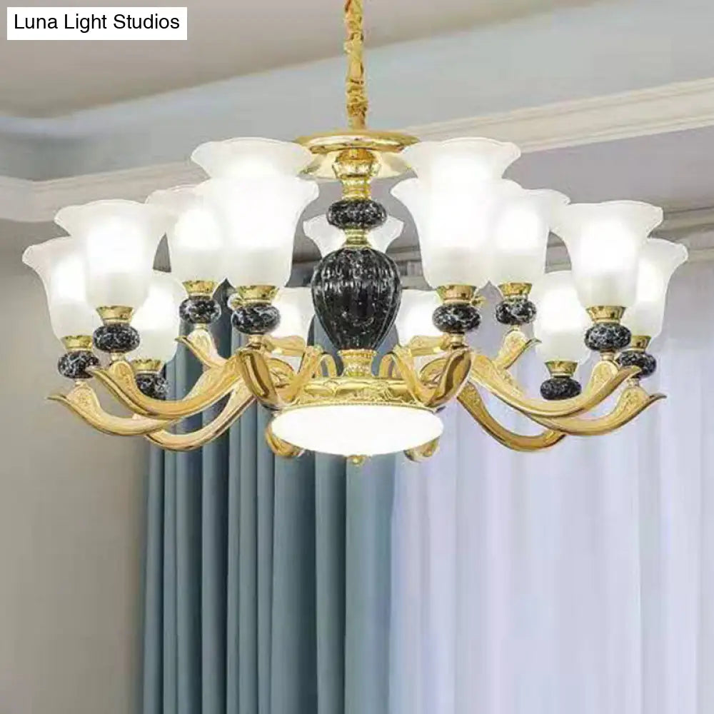 Frosted Glass Hanging Chandelier Light For Living Room Decor 15 / Black