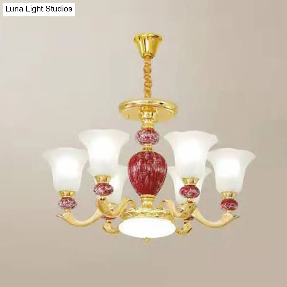 Frosted Glass Hanging Chandelier Light For Living Room Decor 6 / Red