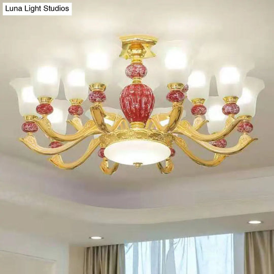 Frosted Glass Hanging Chandelier Light For Living Room Decor 15 / Red