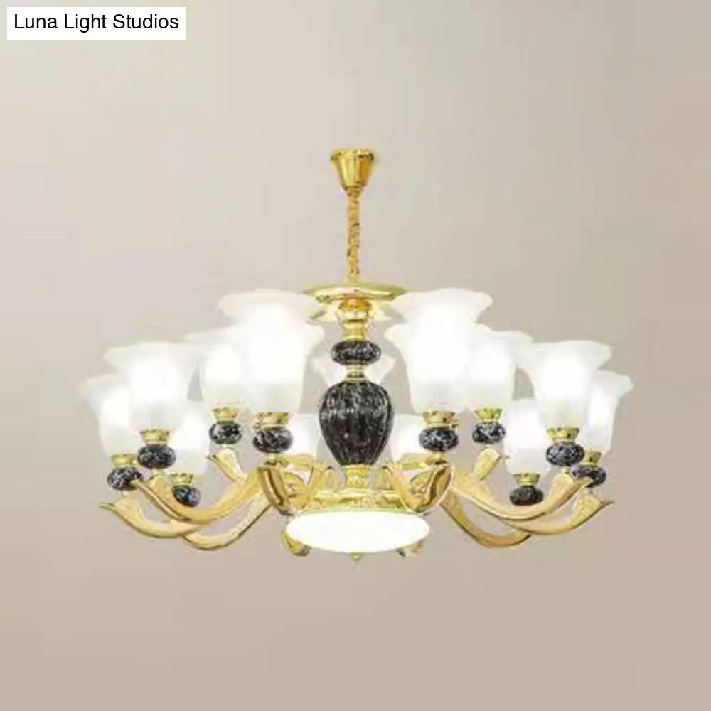 Minimal Frosted Glass Morning Glory Chandelier - Ideal Living Room Hanging Lamp