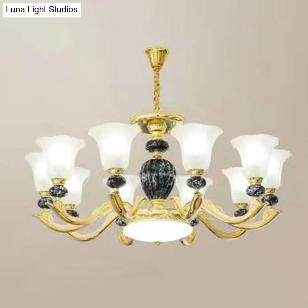 Frosted Glass Hanging Chandelier Light For Living Room Decor 10 / Black