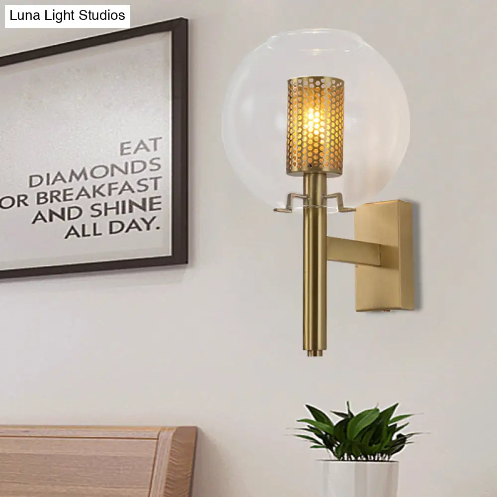 Minimal Gold Brass Wall Sconce - Cylindrical Mesh Design Mounted Light