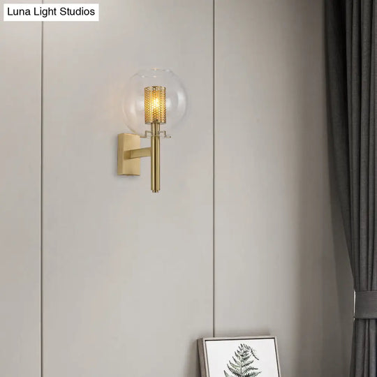 Minimal Gold Brass Wall Sconce - Cylindrical Mesh Design Mounted Light