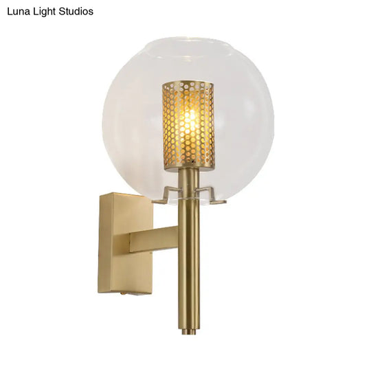 Minimal Gold Brass Wall Sconce - Cylindrical Mesh Design Mounted Light