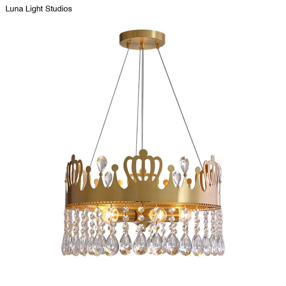 Minimal Gold Crystal Crown Chandelier - 5-Light Ceiling Lamp For Living Room