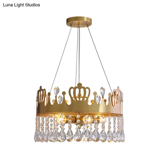 Minimal Gold Crystal Crown Chandelier - 5-Light Ceiling Lamp For Living Room