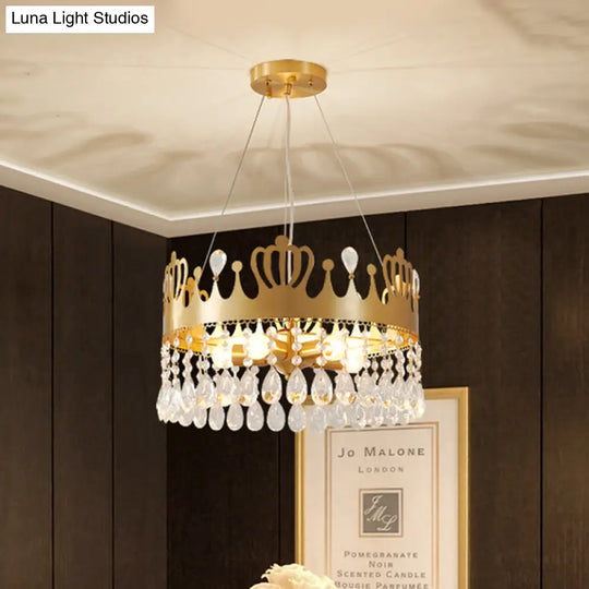 Minimal Gold Crystal Crown Chandelier - 5-Light Ceiling Lamp For Living Room